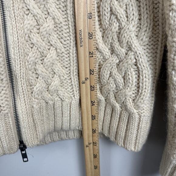 Anthropologie Moto Fringe Cream Cable Knit Cardigan size M - Picture 11 of 11